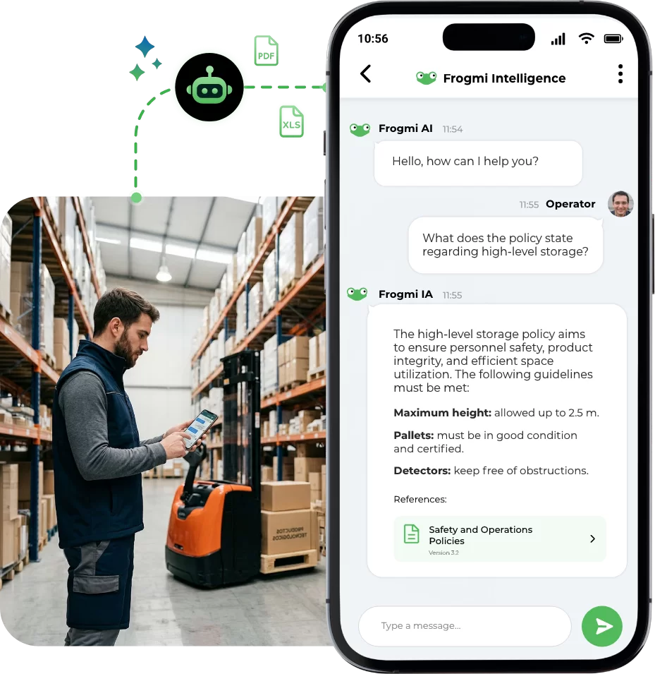 Employee AI assistant answering the team's questions in Frogmi